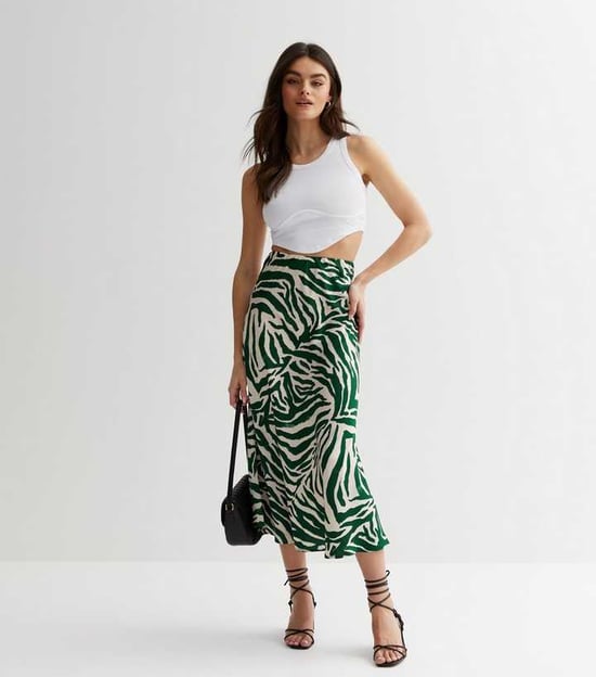 Animal Print Satin Bias Cut Midi Skirt