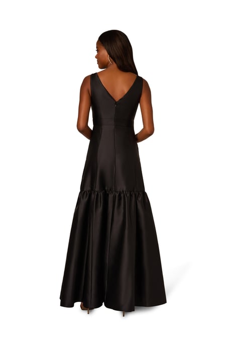 Mikado Flounce Shirred Gown in Black