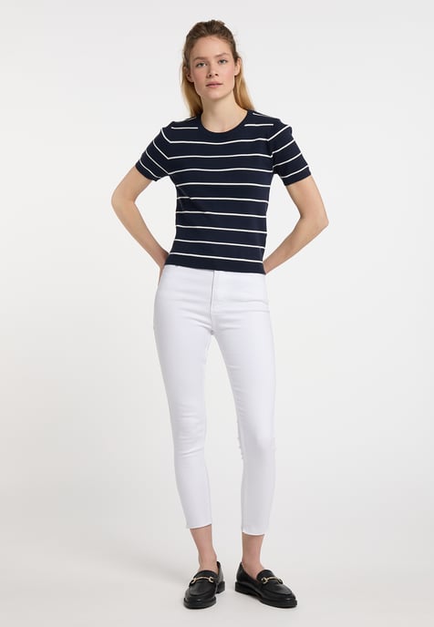 Dreimaster Trui met korte mouwen bridgeport Dames marine wol wit - Image 4