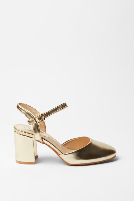 Emeldas Round Toe Block Heel Open Back Court Shoes
