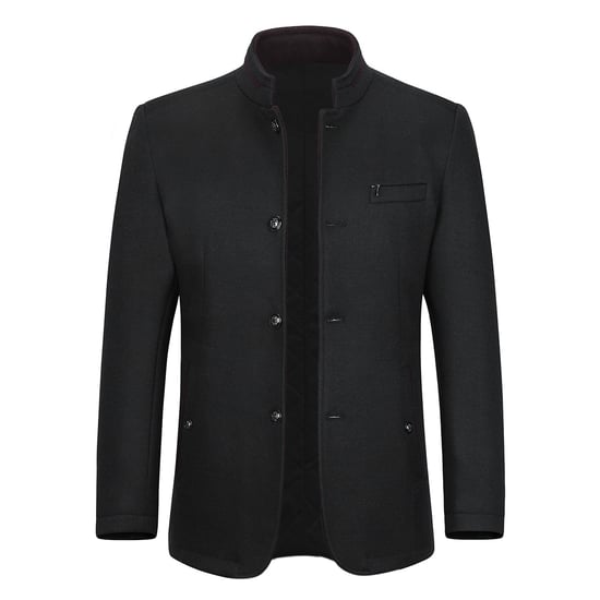 Heren korte slim fit jas met opstaande kraag Business Casual wollen overjas zwart - Image 1