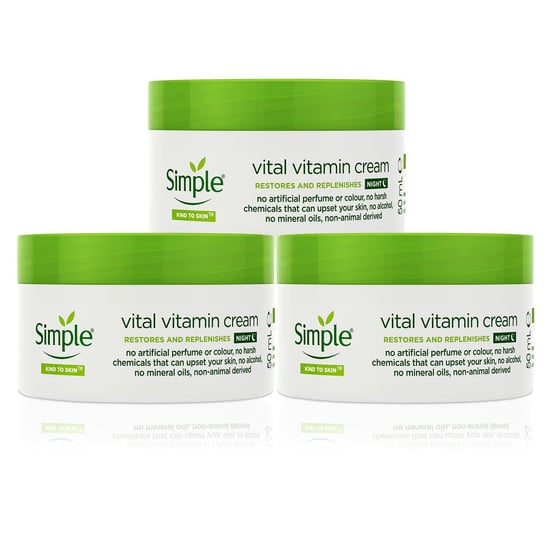 Simple Kind to Skin Vital Vitamin Night Cream for Sensitive Skin, 50ml, 3 Pack