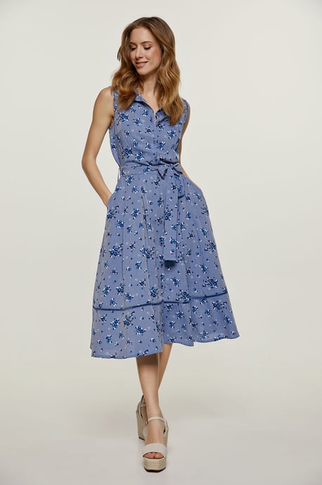 Indigo bloemen jurk met knoopdetail - Image 5