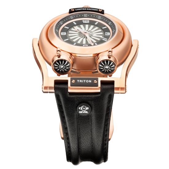 GV2 Triton Black Dial Calfskin Black Leather Swiss Automatic Watch