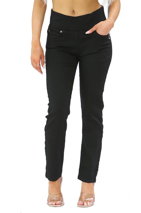Damesjeans met elastische taille voor buikcontrole in zwart - Image 1