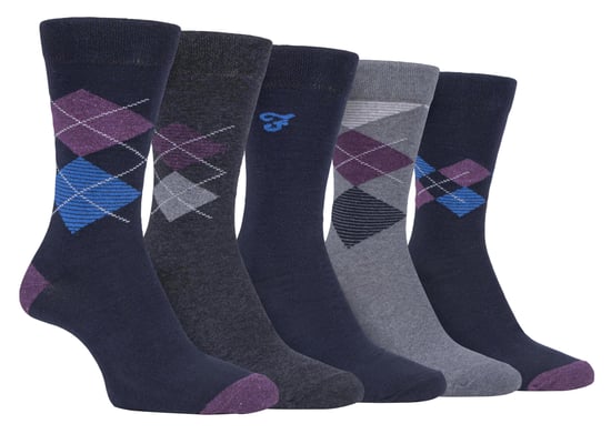 Farah - 5-pack heren dunne ademende klassieke argyle-patroon zachte bovenkleding katoen sokken - FCS270NVYPUR (Argyle) - Image 1