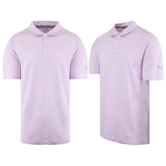 Puma DryCell Short Sleeve Stripe Pink Mens Caddle Polo Shirt 595115 17
