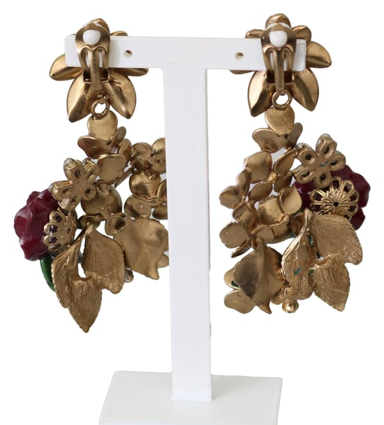 Dolce & Gabbana Women's Gold Crystal Floral Filigree Roses Red Bouquet Clip-on Earrings