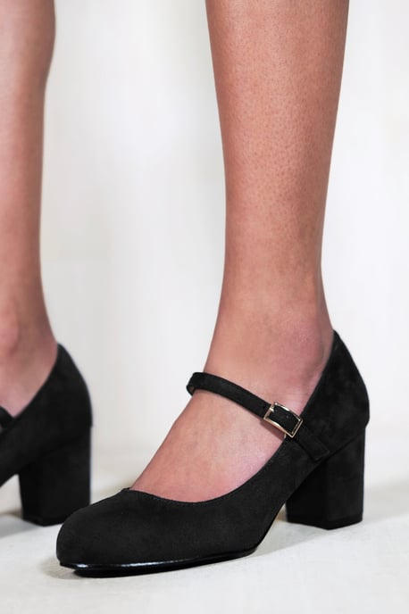 Where's That From Araceli Block Heel Mary Jane Pumps - Black Suede
