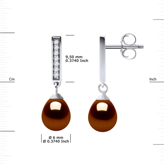 Earrings Dangle Freshwater Pearls 6-7mm Chocolate Pears Jewelery 925