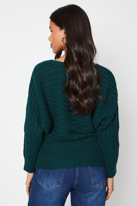 Tall Pointelle Batwing Slash Neck Jumper