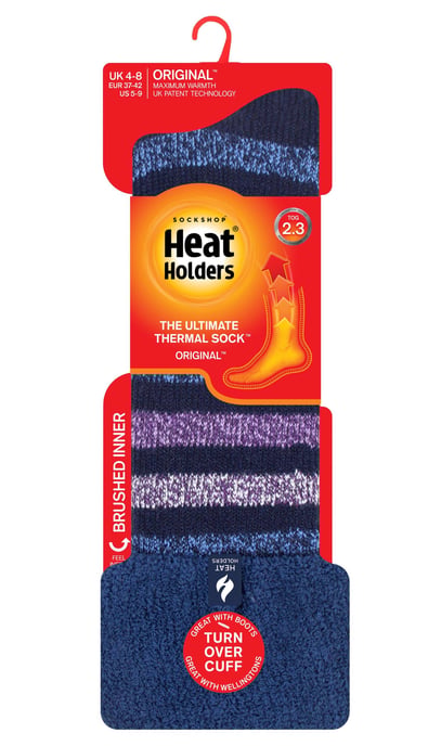 Heat Holders Gestreepte Wellington Boot Sokken voor dames - Marine -streep - Image 2