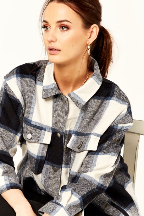 Check Oversized Pocket Detail Shacket