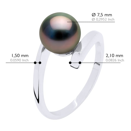 Ring Prestige Silver 925 Rhodium plated - Real Cultured Tahiti Pearl Round 7-8 mm