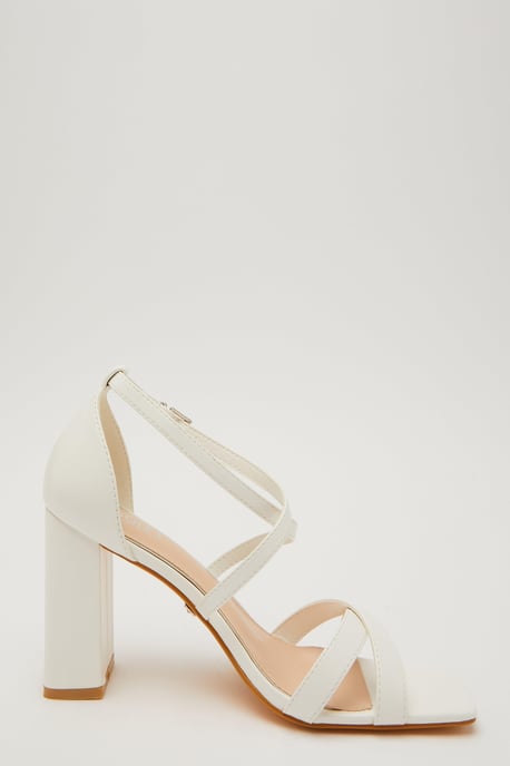 White Faux Leather Heeled Sandals