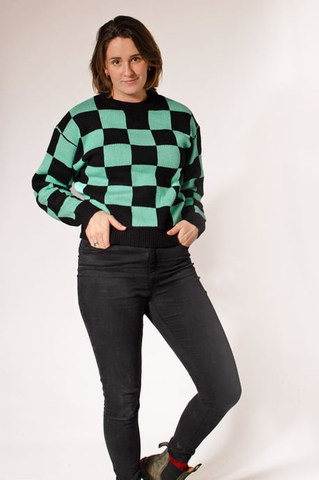 Green Black Check Crew Neck Jumper