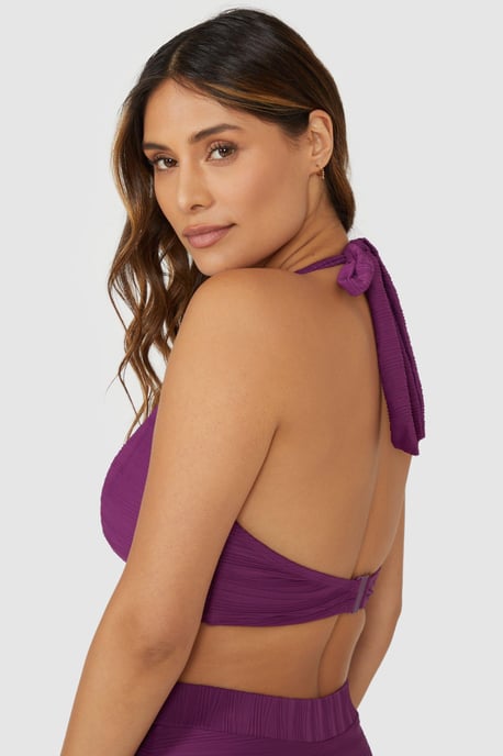 Gorgeous Textured  Non Padded Plunge Underwire Bikini Top