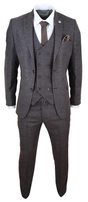 Heren Bruin Wol 3-delige Pak Dubbel Breasted Tweed Peaky Blinders 1920 - Image 2