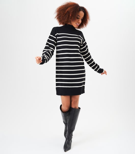 Oversized tuniekjurk met hoge hals en strepen - Image 3