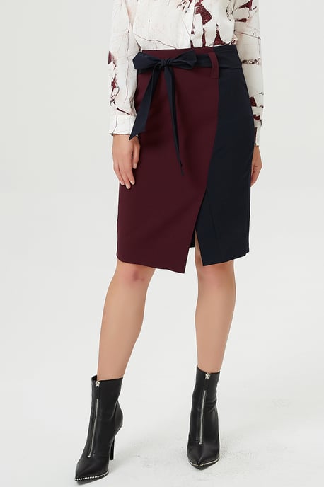 Asymmetrische kleurblokrok rok met knoopriem - Image 1