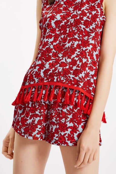 Fools Floral Womens Shorts in Red and Blue