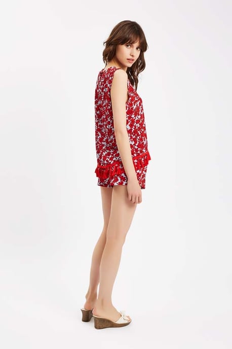 Fools Floral Womens Shorts in Red and Blue
