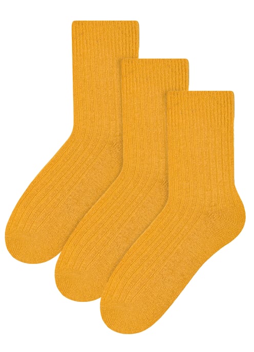 Steven - 3 Paar Multipack Dames Wol Gebreide Sokken | Warme Kousen Jurk Sokken - Geel - Image 1