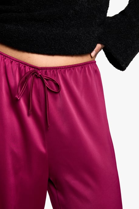 Satin Drawstring Waist Wide Leg Trousers
