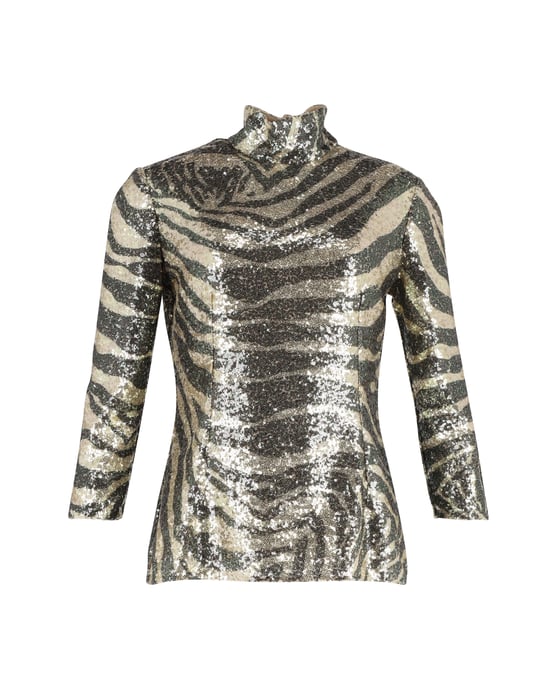 Dolce & Gabbana Zebra Print Turtleneck Top in Multicolor Sequins - Image 1