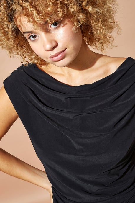 Cowl Neck Ruched Stretch Jumpsuit