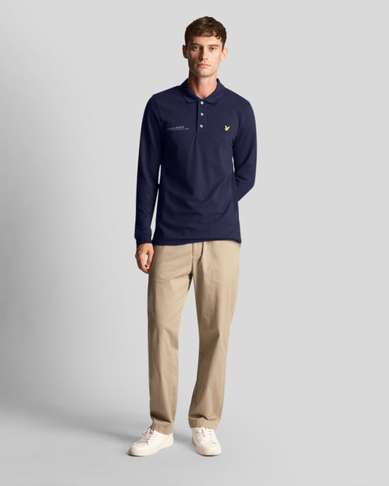 Lyle & Scott men's long sleeve polo shirt with matching print in navy blue