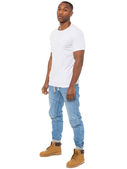 Enzo| Mens Denim Cuffed Jogger Jeans - Light Blue