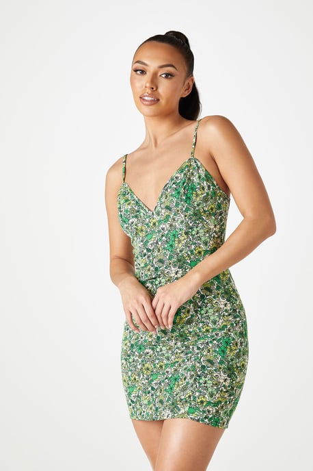 Green Ditsy Floral Mini Slip Dress
