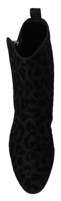 Dolce & Gabbana Dames Zwart Luipaard Korte Laarzen Rits Schoenen - Image 3