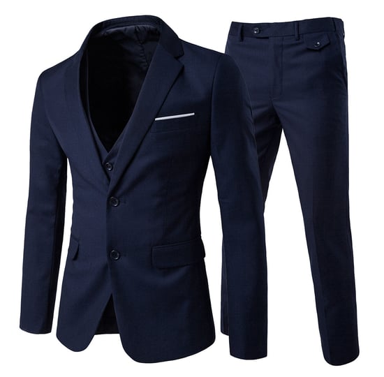 3-Piece Notched Lapel Navy Suit