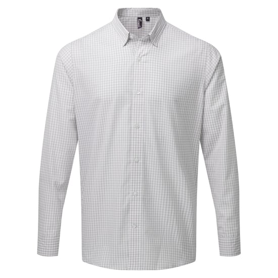 Premier Heren Maxton Check Shirt met lange mouwen (Zilver/Wit) - Image 1