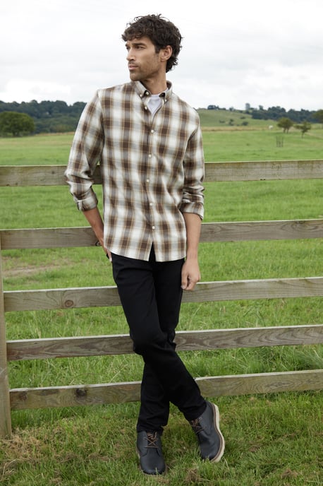 Chocolate 'Flannel' Brushed Cotton Long Sleeve Check Shirt