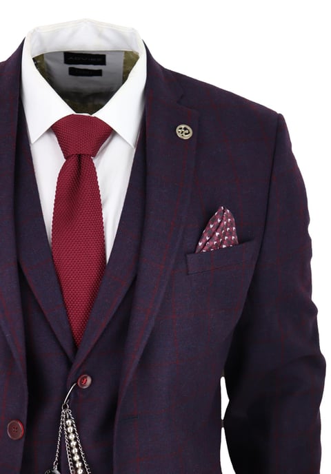 Heren 3-delige Tweed Pak Pruim Paars Ruit Peaky Blinders Klassiek 1920 Gatsby - Image 4