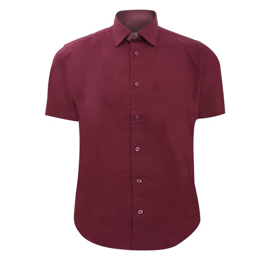 Russell Collection Mens Short Sleeve Easy Care Fitted Shirt (Port)