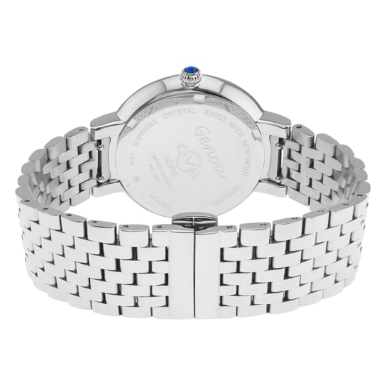 GV2 dames Padova edelsteen Zwitserse quartz diamanten witte wijzerplaat, bruine bloemen lederen band - Image 2