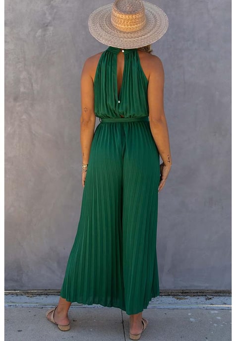 Azura Exchange Women's Pleated Wide Leg Jumpsuit with Belt in Green - Image 3