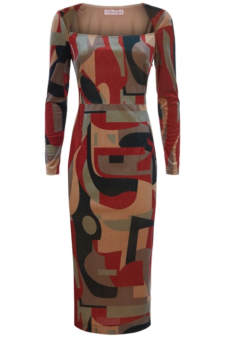 The Maud Tube Midi Dress in Rust and Beige