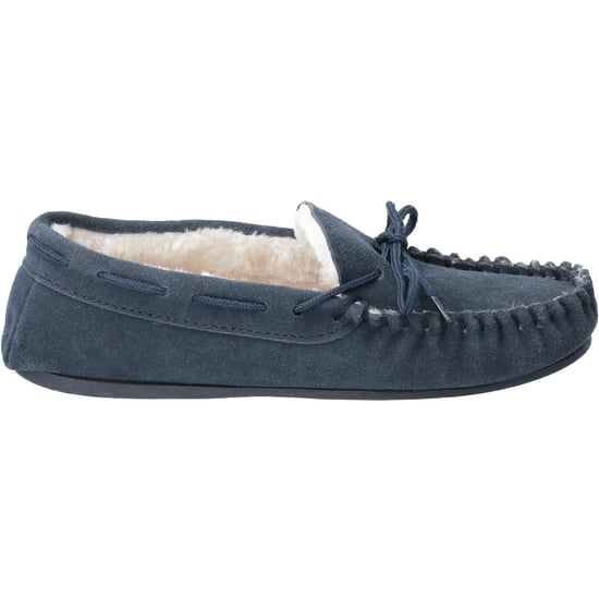 Hush puppies allie leer dames mocassin memory foam faux fur navy - Image 2