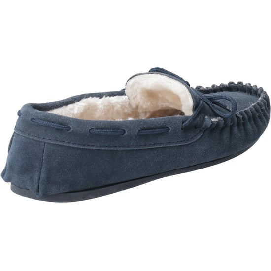 Hush puppies allie leer dames mocassin memory foam faux fur navy - Image 3