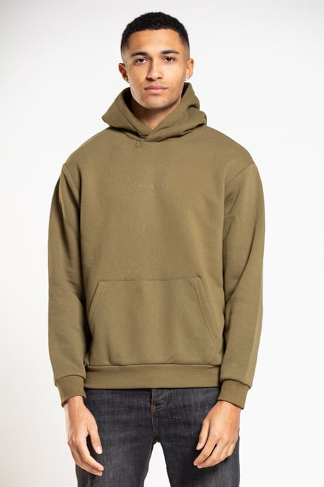 Khaki Cotton Blend Hoodie With Tonal Graphic Prints