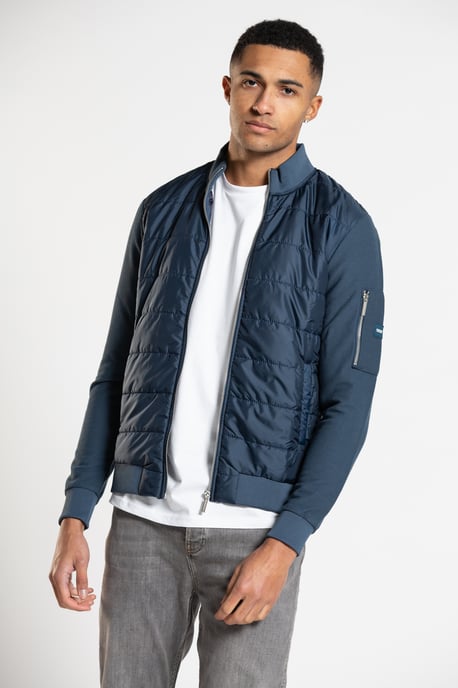 Navy 'Berkley' Padded Funnel Neck Jacket with Jersey Sleeves
