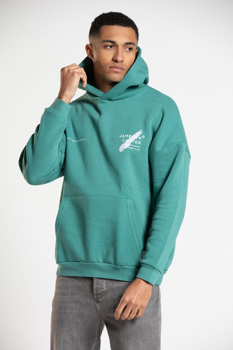 Teal 'Est' Cotton Blend Oversized Hoodie with Kangaroo Pocket