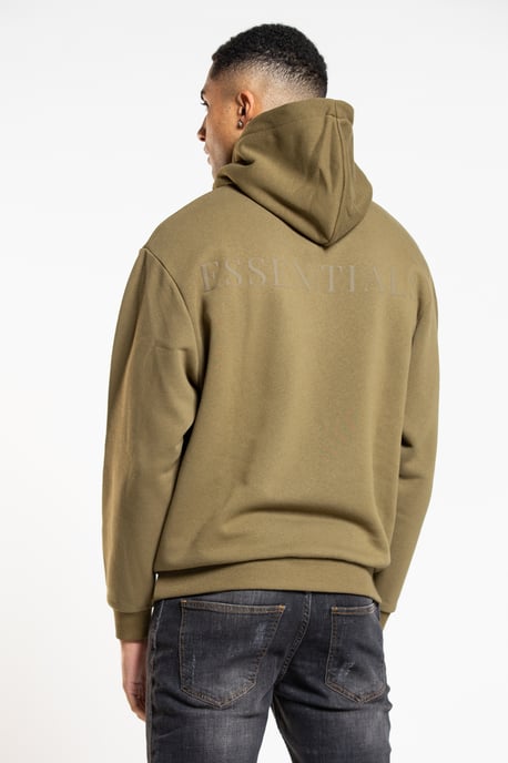 Khaki Cotton Blend Hoodie With Tonal Graphic Prints