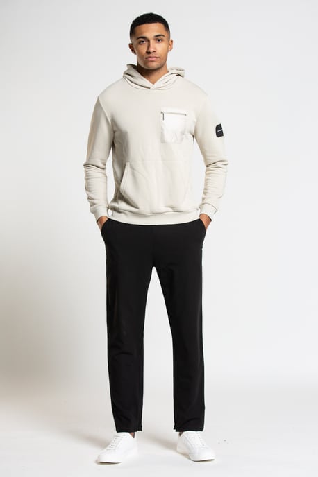 Stone 'Ansdell' Cotton Blend Hoodie with Nylon Pocket Detail