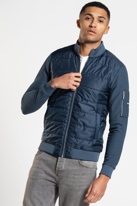 Navy 'Berkley' Padded Funnel Neck Jacket with Jersey Sleeves